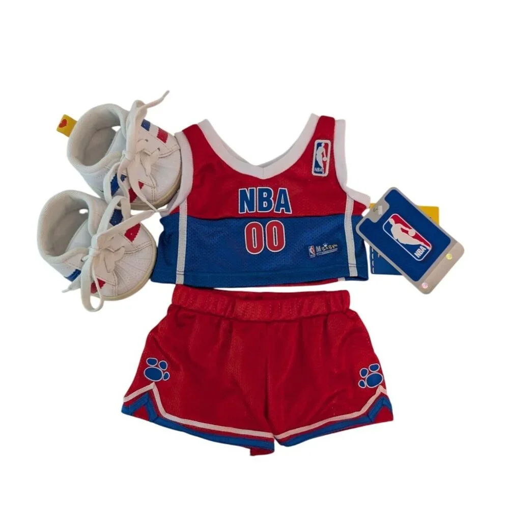 Build A Bear Clothes NBA Basketball Jersey & Shorts w/Sneaker Shoes Red Blue NWT